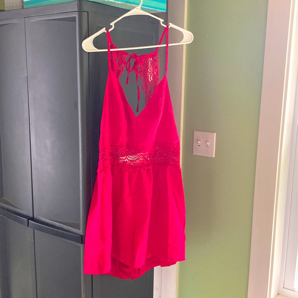 SHEIN Hot Pink Open Back Romper